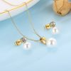 Fashionable Geometric Titanium Steel Earrings & Necklace Set with Artificial Pearls