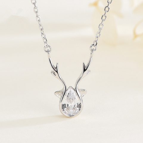 925 Sterling Silver Zircon Inlay Antlers Necklace