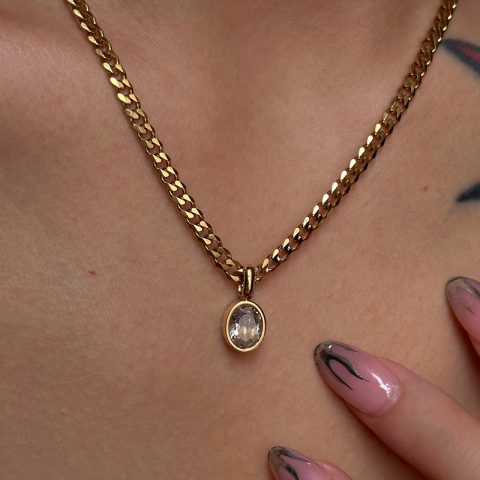 Stainless Steel Zircon Plating Inlay Pendant Long Necklace
