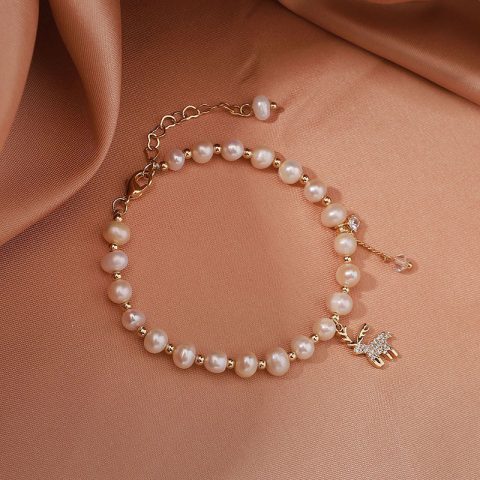 Freshwater Pearl Copper Beaded Elk Christmas Bracelet